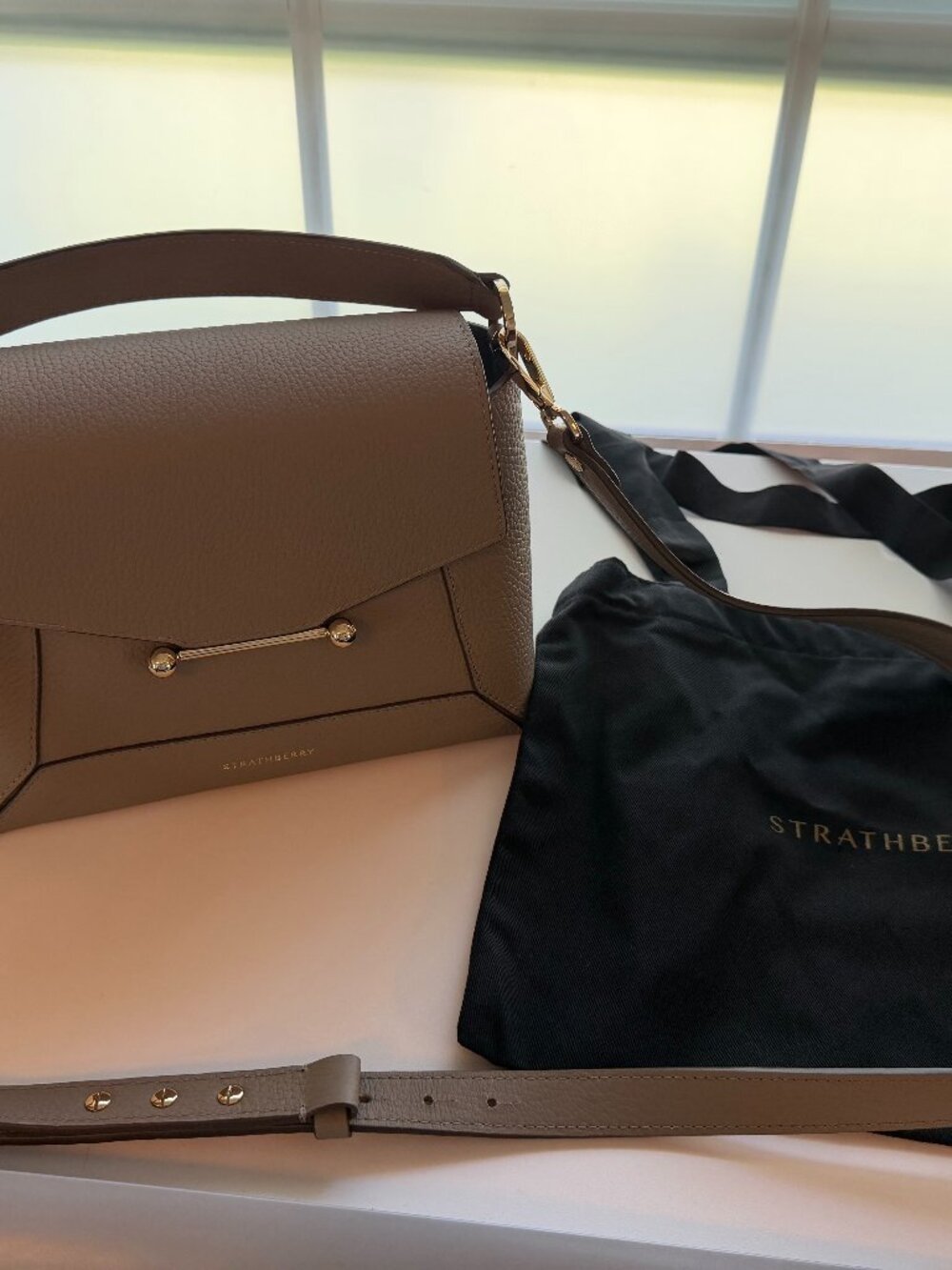 Strathberry Mosaic Bag Grain Leather Taupe - BRAND NEW NEVER WORN Full Set
